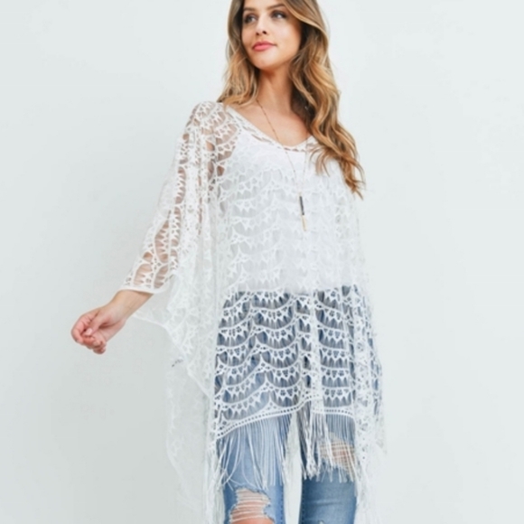 Tops - Lace Kimono Top One Size Fits Most - White